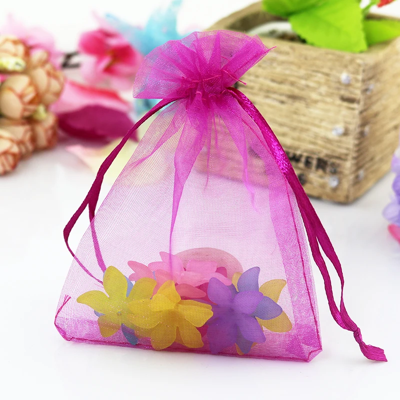 100Pcs/Lot 7x9 9x12cm Small Organza Bags Wedding Party Favor Candy Gift Bag Nice Drawstring Pouch Sachet Jewelry Packaging Bags