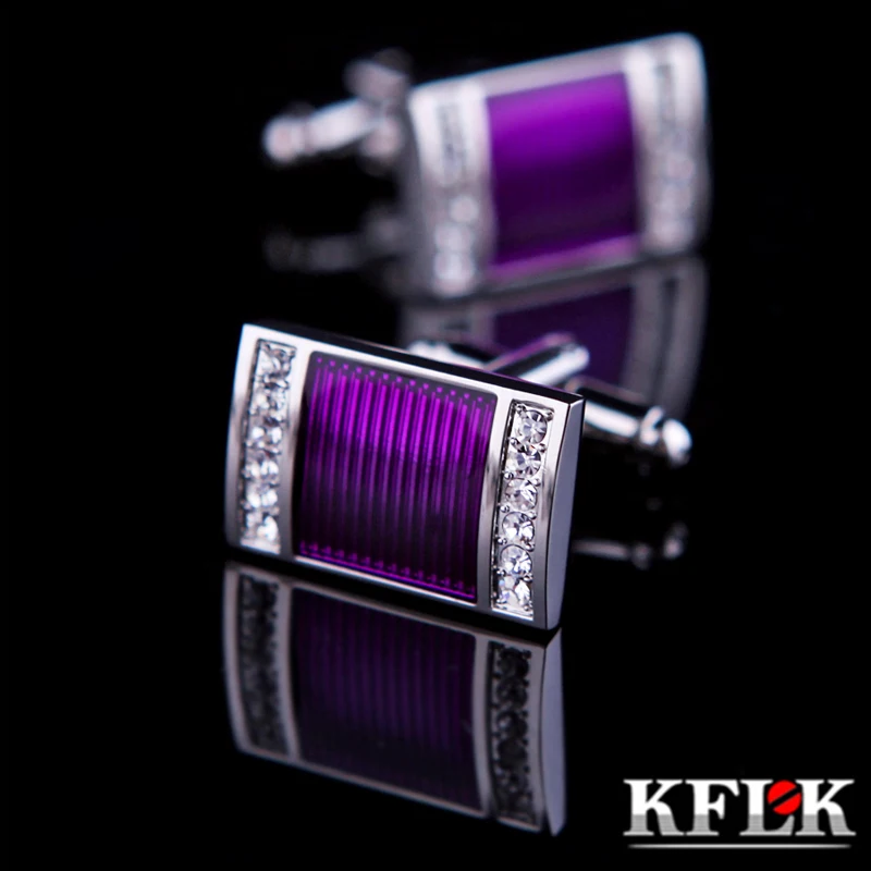 KFLK jewelry shirt cufflinks for mens Brand Crystal Purple Cuff links Wholesale Luxury Wedding Button High Quality guests