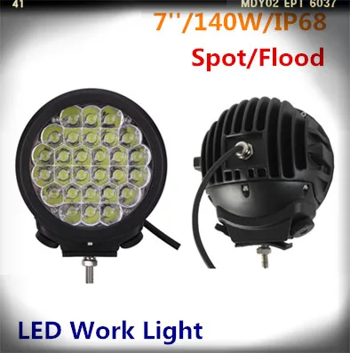 

1 pc LED6140 IP68 DC10-30V round 7inch 140w offroad driving light LED work light for truck tractor for jeep 4X4