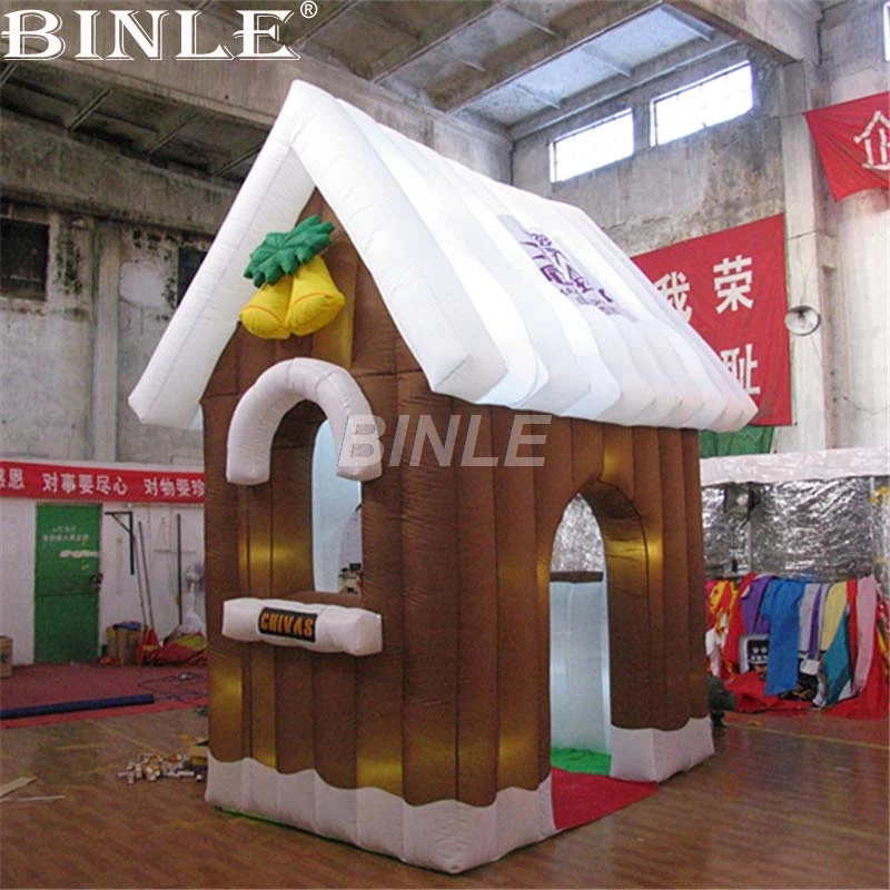 

New festival outdoor advertising wooden color inflatable christmas house with led lights for Christmas party n decoration