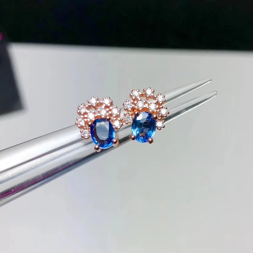 blue shinning gemstone earrings for women ornament stud earring natural sapphire sep lucky birthstone Virgo girl party gift