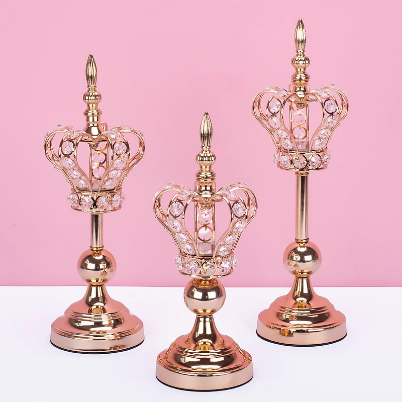 Crystal Candle Holders Gold Crown Shape Stand Fashion Wedding Exquisite Candelabros Table Candlestick For Party Home Decoration