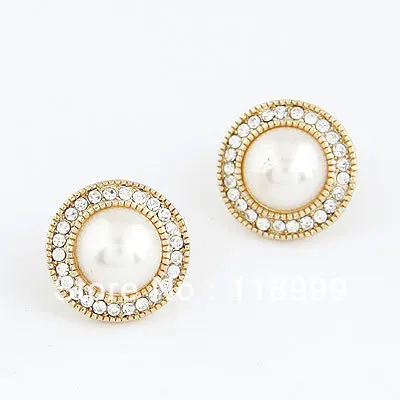 Classical Annular Imitation Pearl Stud Earrings Jewelry Made with Czech Crystal Women Jewelry Wholesale