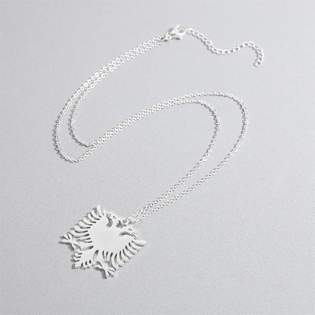 Kinitial New Albania Double Eagle Pendants Necklaces Stainless Steel Choker Jewelry for Women Girls Ethnic Gifts bijoux femme