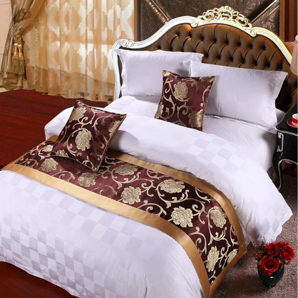 RAYUAN Peony Flower Double Layer Bed Runner Scarf Bedspread Home Hotel Wedding Bedding Bedroom Bed Tail Towel 3 Size