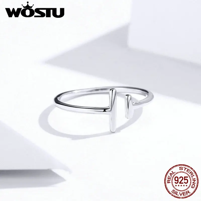 WOSTU-أصليّ 925 فضة قابل للتعديل خواتم للنساء ، خطوط متوازية ، خواتم الزفاف ، مجوهرات مقلدة ، أصلي ، CQR555 ، 100%