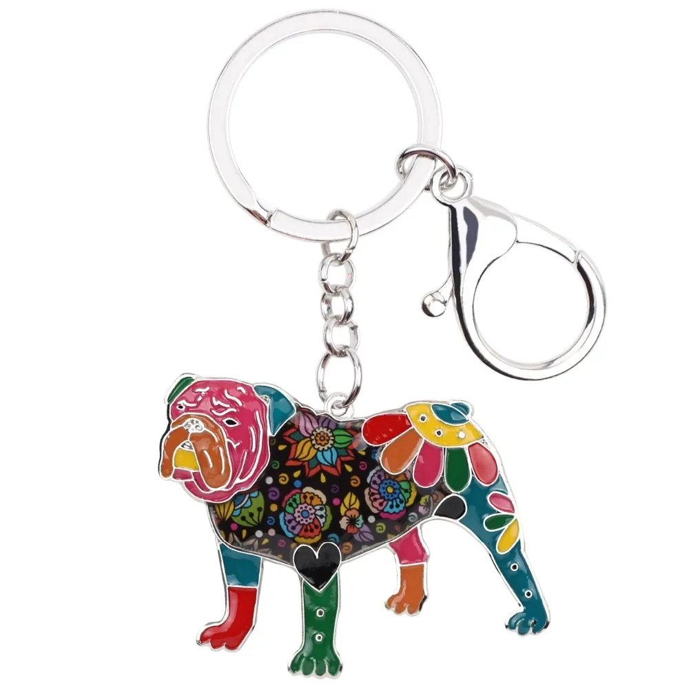 WEVENI Enamel Metal English Bulldog Bull Terrier Key Chain Drop Shipping Key Ring Charm New Fashion Animal Jewelry For Women