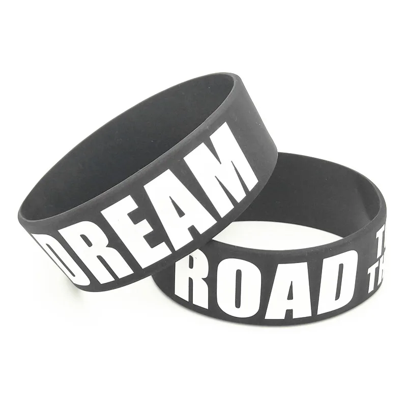 1PC New Road to the Dream Black Silicone Bracelets&Bangles 1 Inch Wide Letter Women Bracelet Men Wristband Armband Gifts SH308