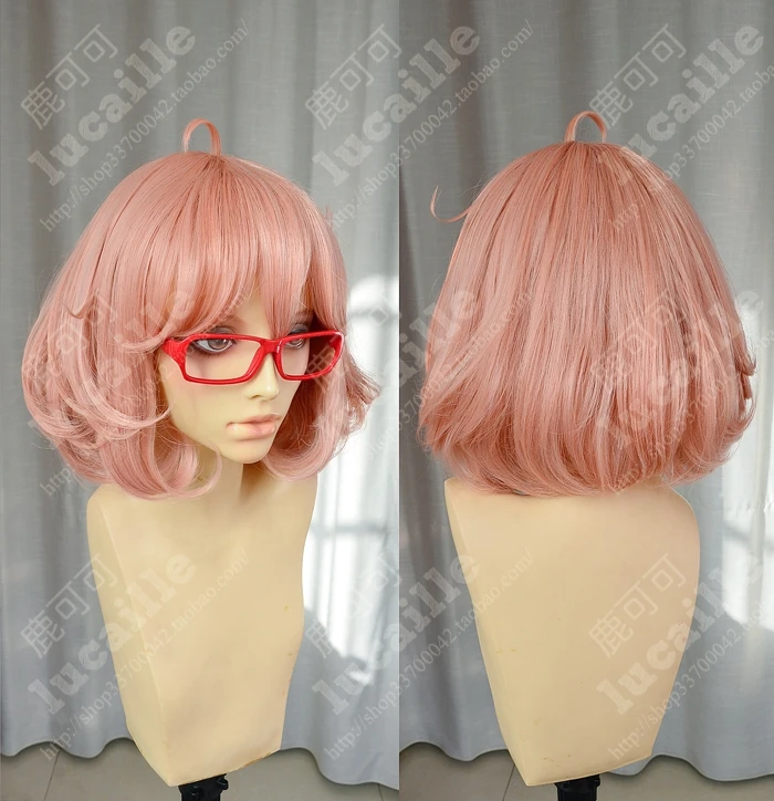 Kyoukai no Kanata Mirai Kuriyama Short Orange Pink Heat Resistant Hair Cosplay Costume Wig + Red Glasses Optional