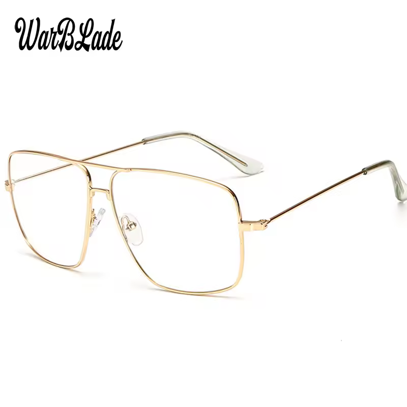 WarBLade Vintage Gold Metallrahmen Brillen Herren Damen Sonnenbrille Retro Quadratische Optische Linse Brillen Nerd Klare Linse Brille