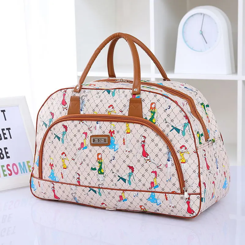 Women Travel Bags 2024 Fashion Pu Leather Large Capacity Waterproof Print Luggage Duffle Bag Casual Travel Bags PT1083