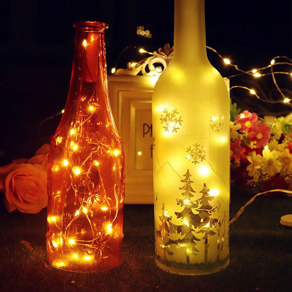 Colorful Warm White White 1/2M 10/20LED Wine Bottle Light String Copper Wire Fairy Lights Holiday Party Decoration Lichterkette