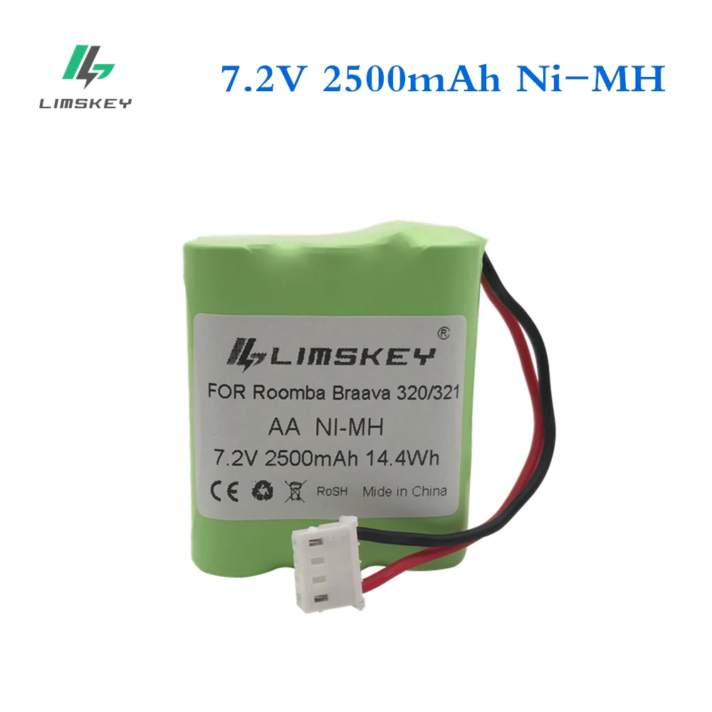 Ni-MH аккумулятор Limskey 7,2 В, 2500 мА/ч для iRobot Braava 320 321, для мятного пылесоса 4200, 4205, 4408927, 7,2 В