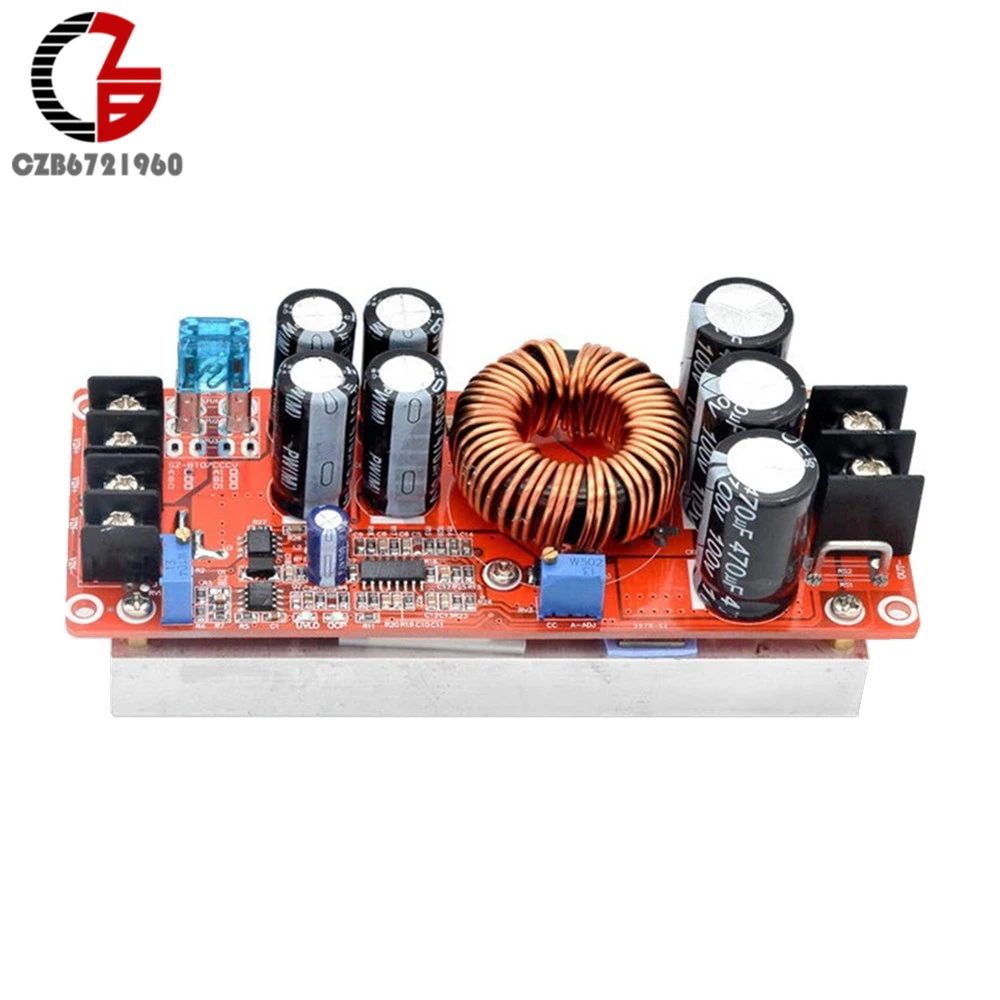 20A 1200W DC Boost Converter Step Up Power Supply 8-60V to 12-83V 24V 48V 12V Car Power Transformer Voltage Regulator Heat Sink