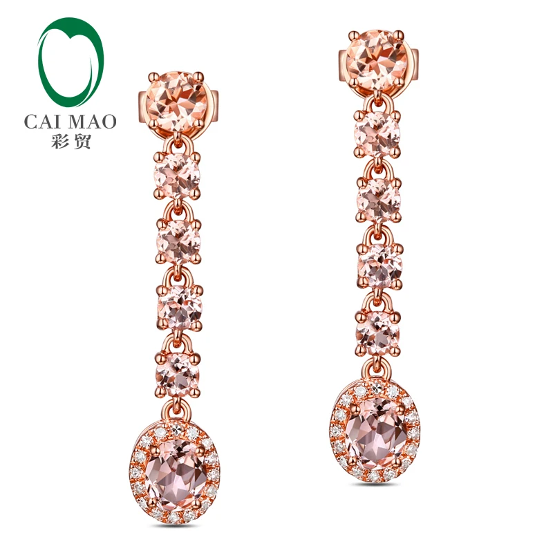 

1.88ct Natural Morganite with Diamonds 14K Rose Gold Engagement Dangle Earrings