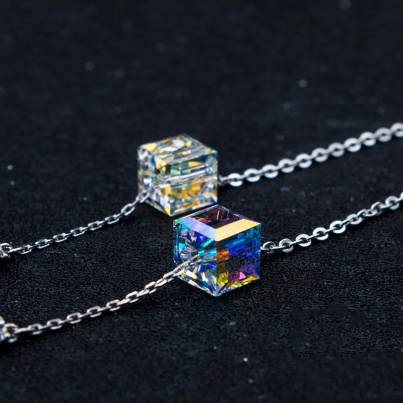 Original Crystals from Austria Cubic Beads Long Chain Drop Earrings Silver Color Piercing For Women Office Jewelry