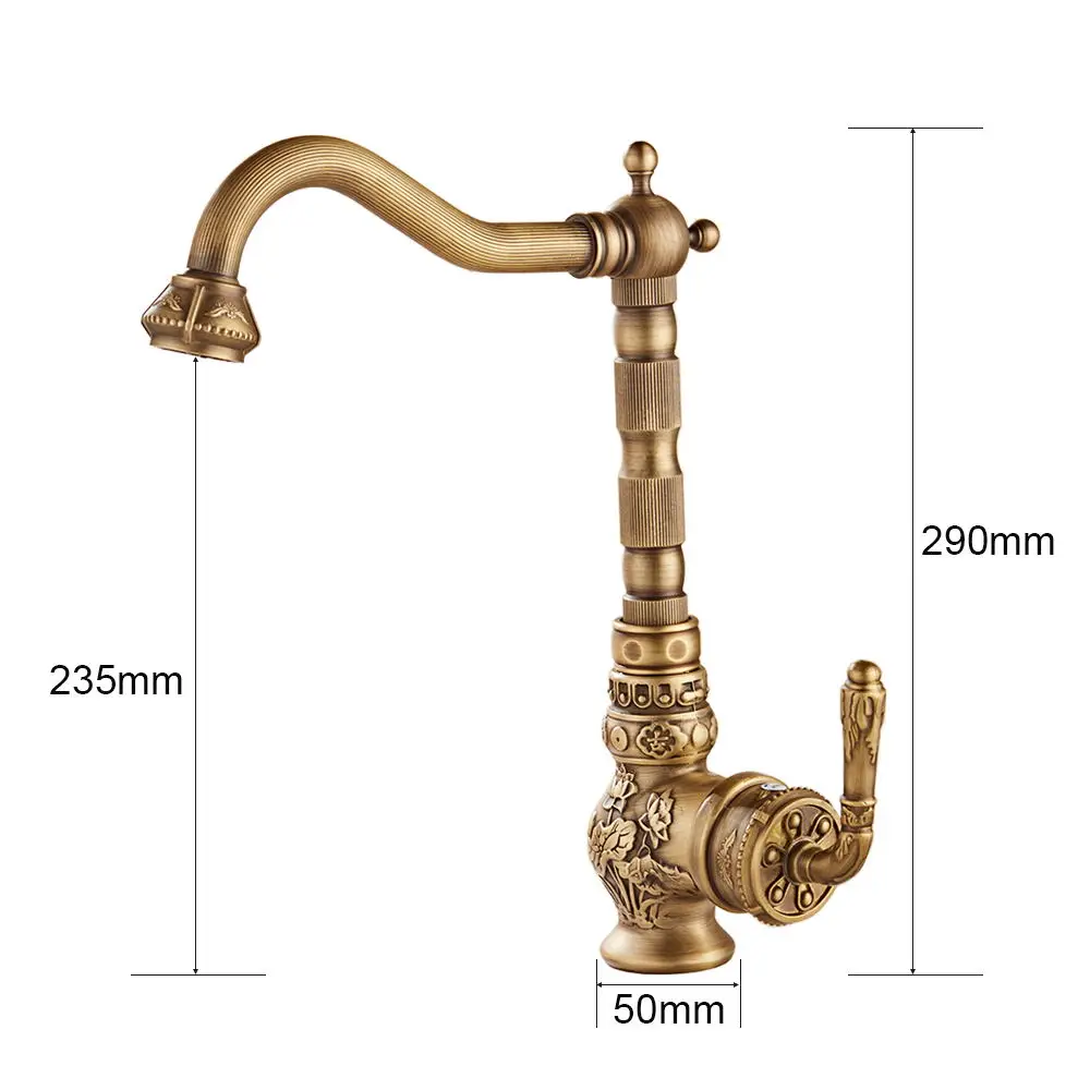 Imagem -06 - Antique Retro Copper And Bronze Basin Faucet 360 Graus Swivel Spout Single Hole Mixer Tap Deck Mount Água Quente e Fria Zr240