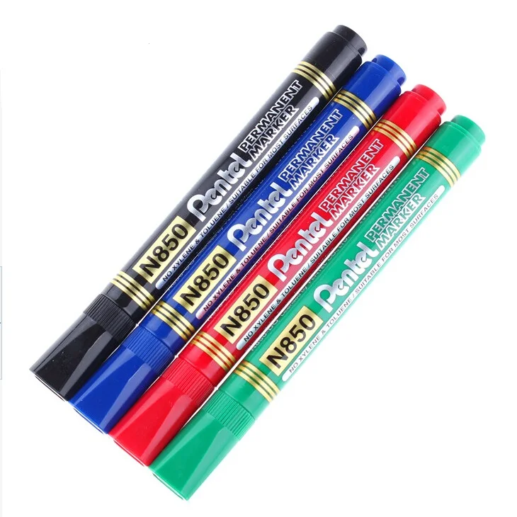 12 Pcs Pentel Pen permanent marker N50 N850 Bullet tip point Black 4.3mm line Black/Blue/Green/Red Color