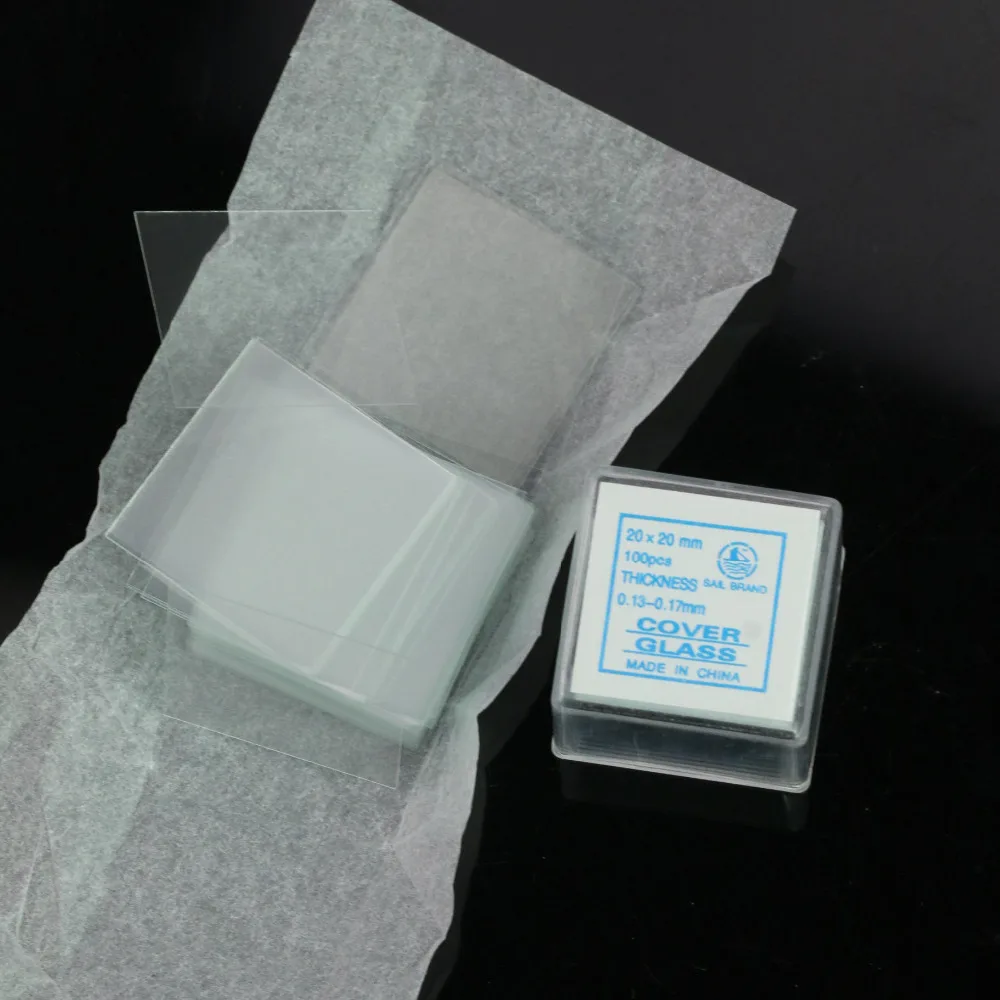 100pcs/1box Transparent Slides Microscope cover slips cover glass for preparation of specimen 20x20mm 18X18mm,22mmX22mm,24X24mm