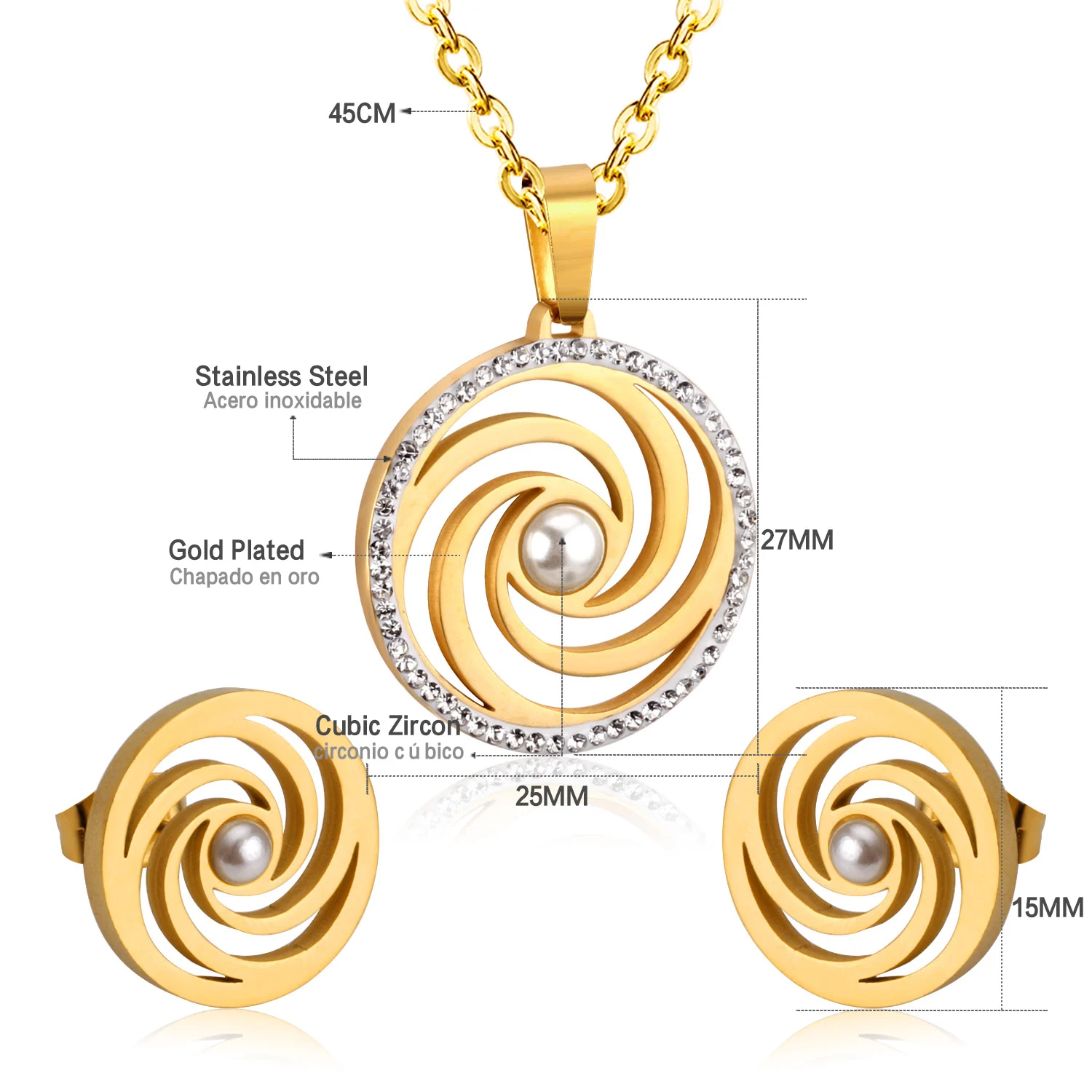 LUXUSTEEL Crystal Necklace Set For Women Stainless Steel Imitation Pearl Round Pendant Necklace Collars Christmas Sets Wholesale image 6