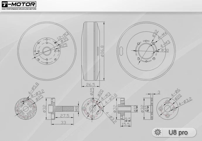 Famoushobi شحن مجاني MV099 T-موتور U8 برو 135KV