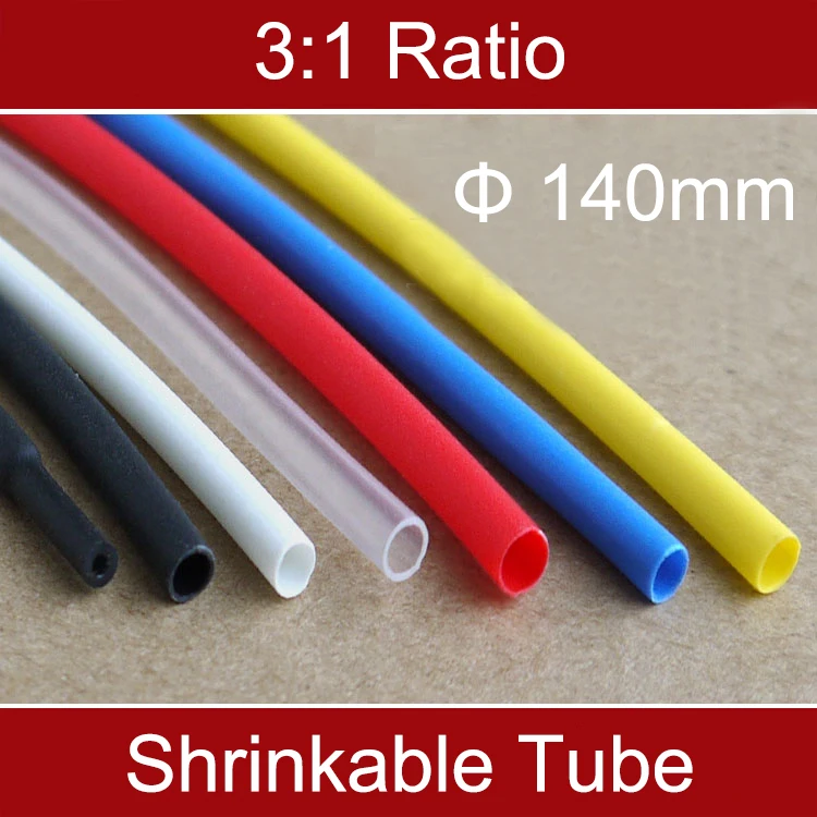 1M Ratio 3:1 140mm Double Wall Black Insulated Waterproof Thermosol Glue Adhesive Lined Sleeve Heat Shrinking Shrinlable Tube