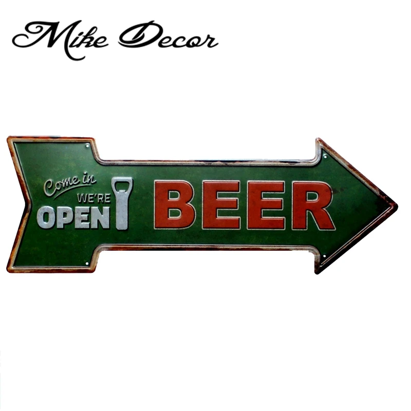 [ Mike86 ]  We are open Come In BEER  Arrow Irregular Sign Retro Gift Craft Wall Painting Cafe decor YC-630 Mix order