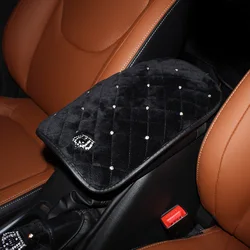 Crown Crystal Plush Car Armrests Cover Pad Universal Center Console Auto Arm Rest Seat Box Cushion Covers Protector Black