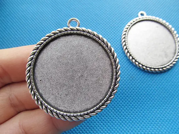 20pcs Antique Silver tone/Antique bronze Twist Border Base Setting Tray Bezel Pendant Charm/Finding,fit 35mm Cabochon/Cameo,DIY