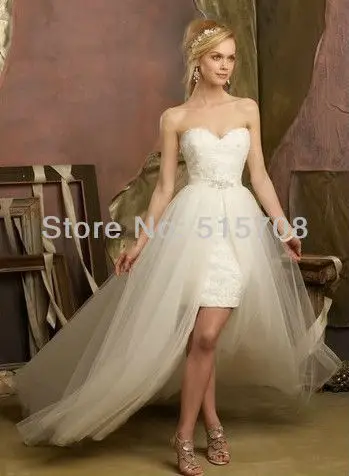 Elegant A-Line Designer Sweetheart Short Organza Satin Court Train High Quality Bridal Gown Wedding Dresses Free Shipping