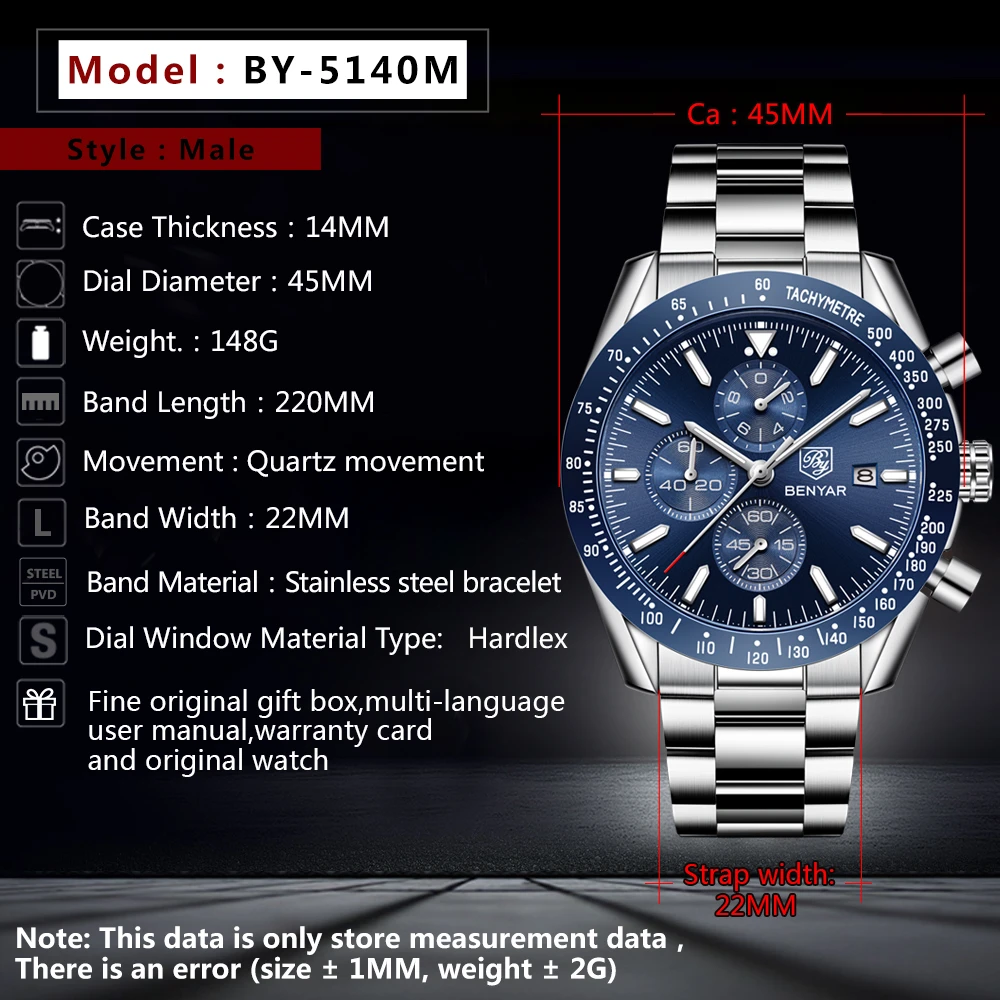 BENYAR 2021 Men Watches Set Luxury Brand Business Steel Quartz Watch Casual Waterproof Male Wristwatch Relogio Masculino