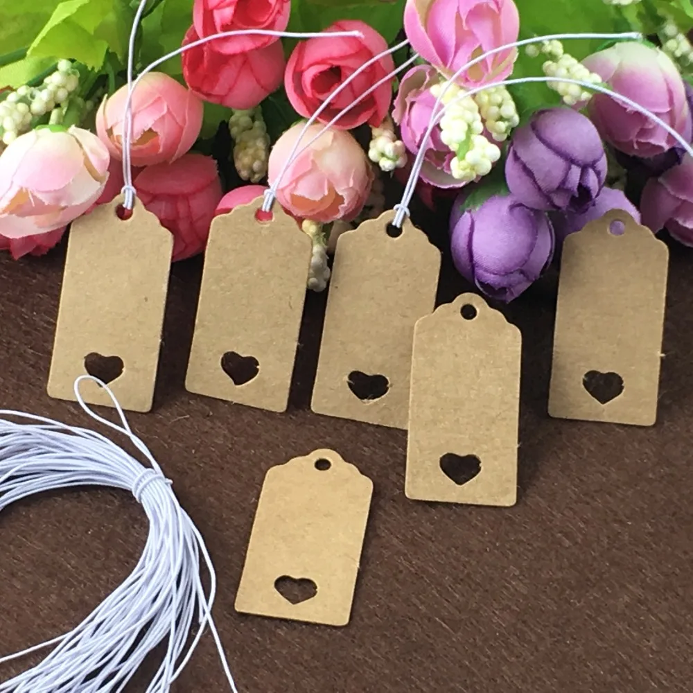 4x2cm Kraft Price Tags With Heart Hole Blank Gift tags DIY Hang tags,packaging labels paper cards 200PCS Tags+200PCS Strings