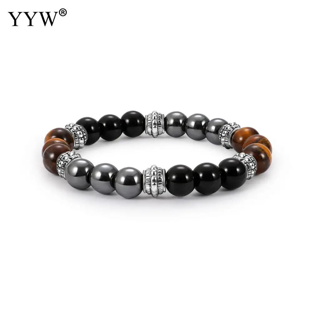 2025 New Fashion Health Men Bracelet 8mm Agat Stone Beads With Hematite Bead Diy Charm Bracelet For Men Jewelry Gift