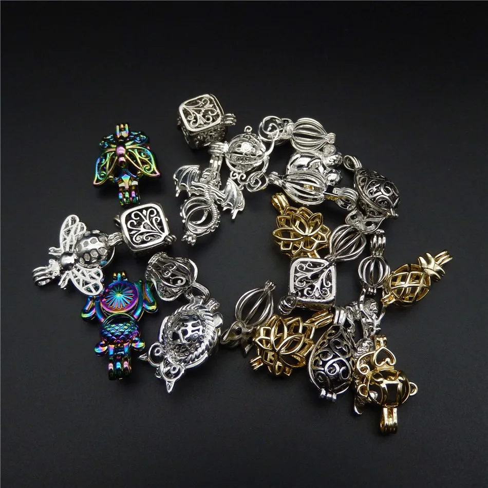 20pcs Mixed Color Hybrid Models Pearl Cage Necklace Pendant, Aromatherapy Essential Oil Diffuser Dly Charm Jewelry