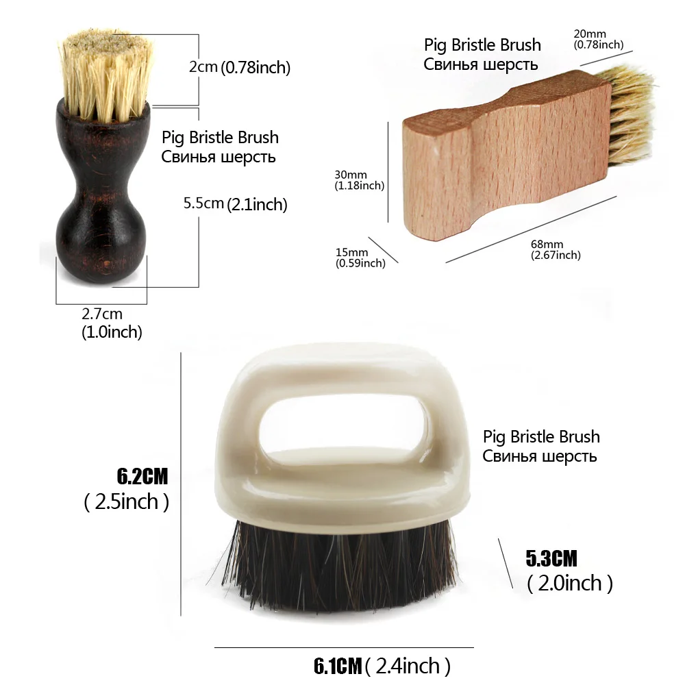 6 Pcs Set Horse Hair Pig Bristle Shoe Brush , Oil Polish Tool, Scrub Suede Fur, Clear Leather Shoes Ash