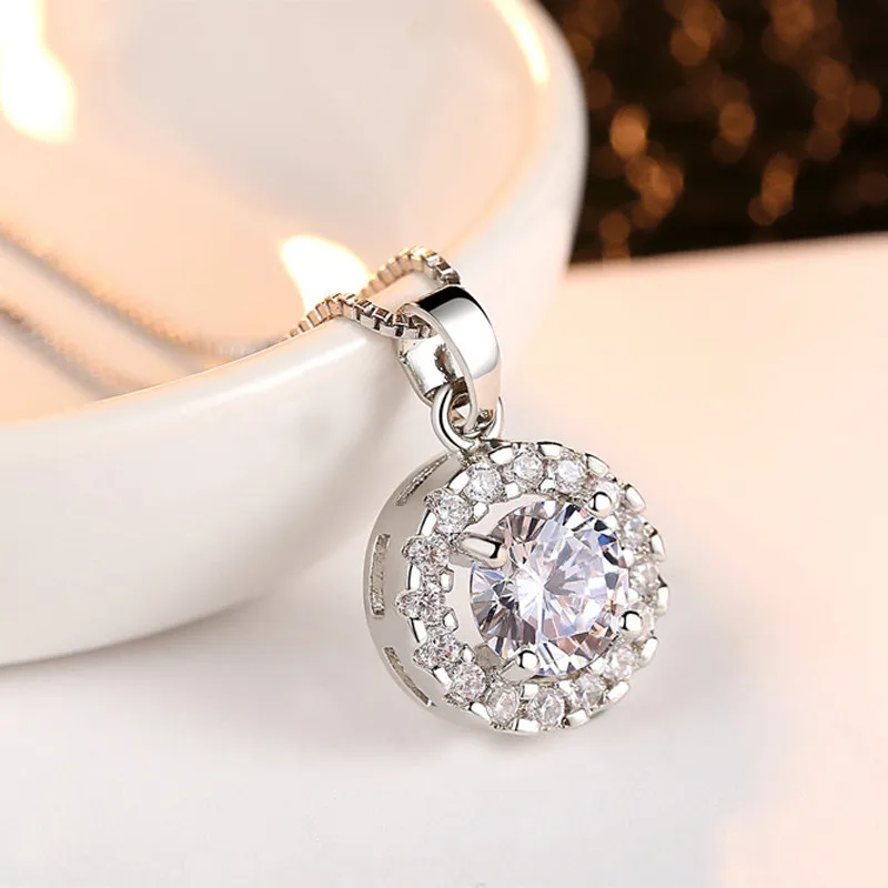 Luxury Design AAA Cubic Zirconia Necklace For Women Bridal Silver Color Rhinestone Crystal Wedding Necklaces Pendants Jewelry