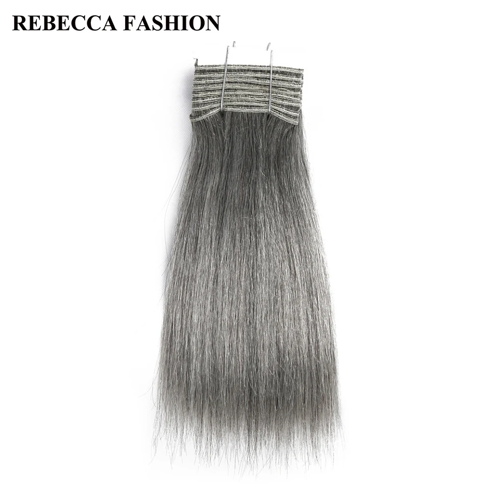 Rebecca Remy brezilyalı Yaki düz insan saçı örgü 1 paket 10-14 inç siyah gri gümüş renkli Salon saç ekleme 113g