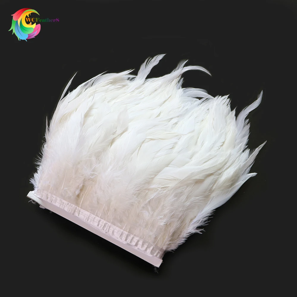 

Wholesale elegant white rooster feather trims width 6-8 inches Chicken feather ribbon for Wedding Carnival Clothing Decoration