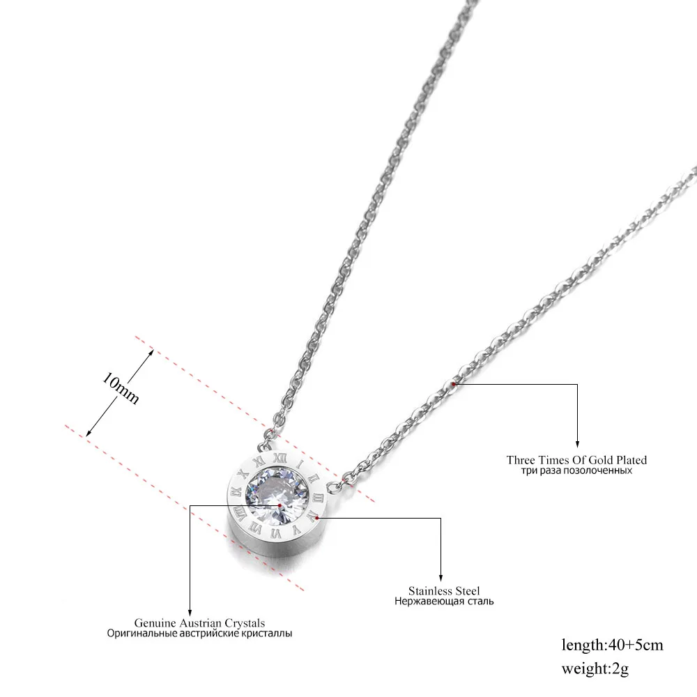 JeeMango Classic Round 2Ct Cubic Zirconia Pendant Necklace Jewelry Stainless Steel Chokers Necklace For Valentine\'s Day JN18004