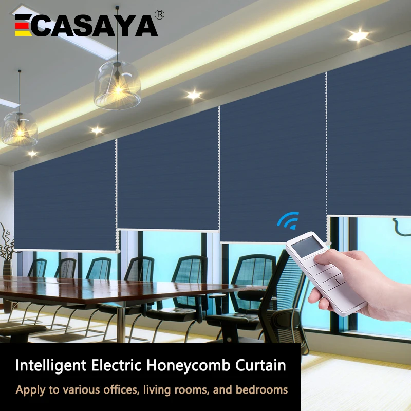 CASAYA Blackout Motorized Cellular Shades, Cordless Honeycomb Blinds, Remote and Batteries Included, Made-to-Order