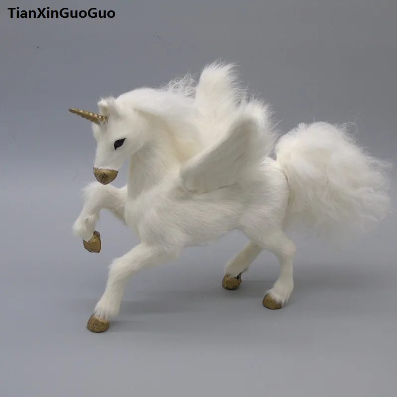 large 23x14x20cm simulation white horse unicorn hard model toy polyethylene&furs handicraft home decoration birthday gift s0442