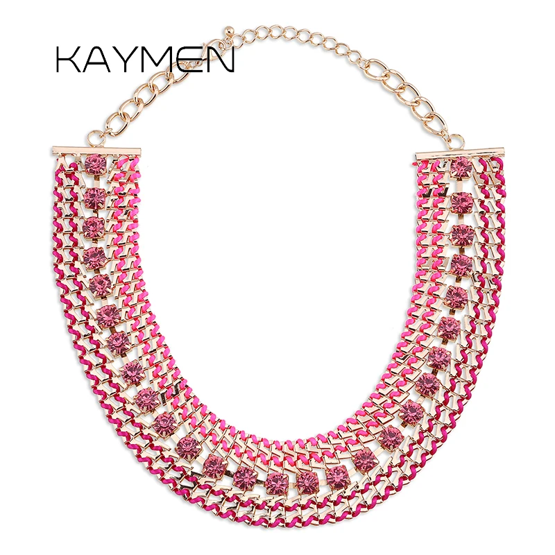 KAYMEN New Handmade Strands Rope Crystal Statement Chokers Necklace Chunky Fashion Jewelry for Women Drop-shipping Wholesale