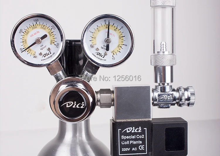 

Aquarium DICI CO2 Regulator, DC01-01, Dual Gauge Solenoid Check Valve, Speed control Valve, bubble counters, Cylinders Pressure