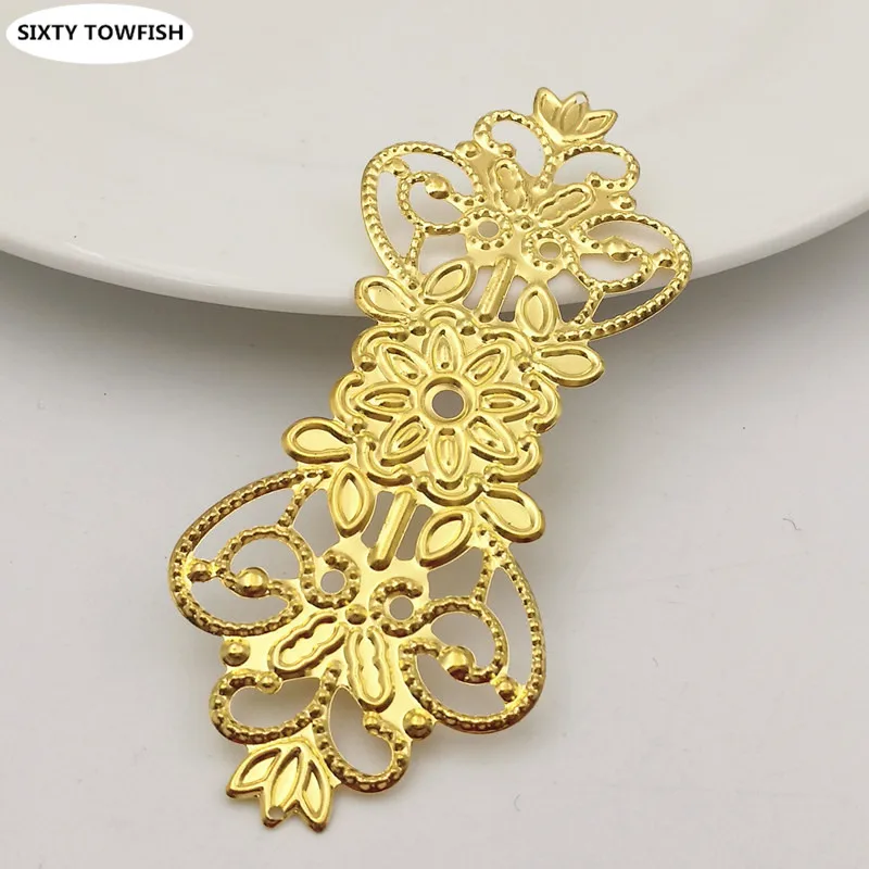 20 PCS 74*30mm Gold color/White K/Antique bronze Metal Filigree Flowers Slice Charms Base Setting DIY Jewelry Components Making