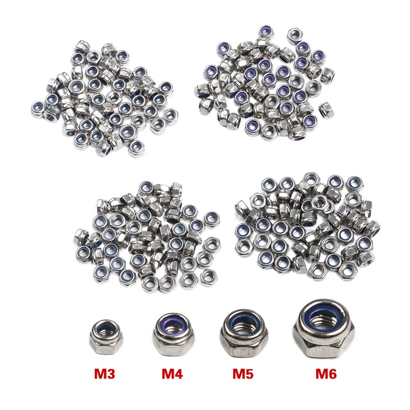 50Pcs M3 M4 M5 M6 DIN985 Galvanized Carbon Steel Self-locking Nut Lock Nut Locknut Slip Nylon Hex Nut