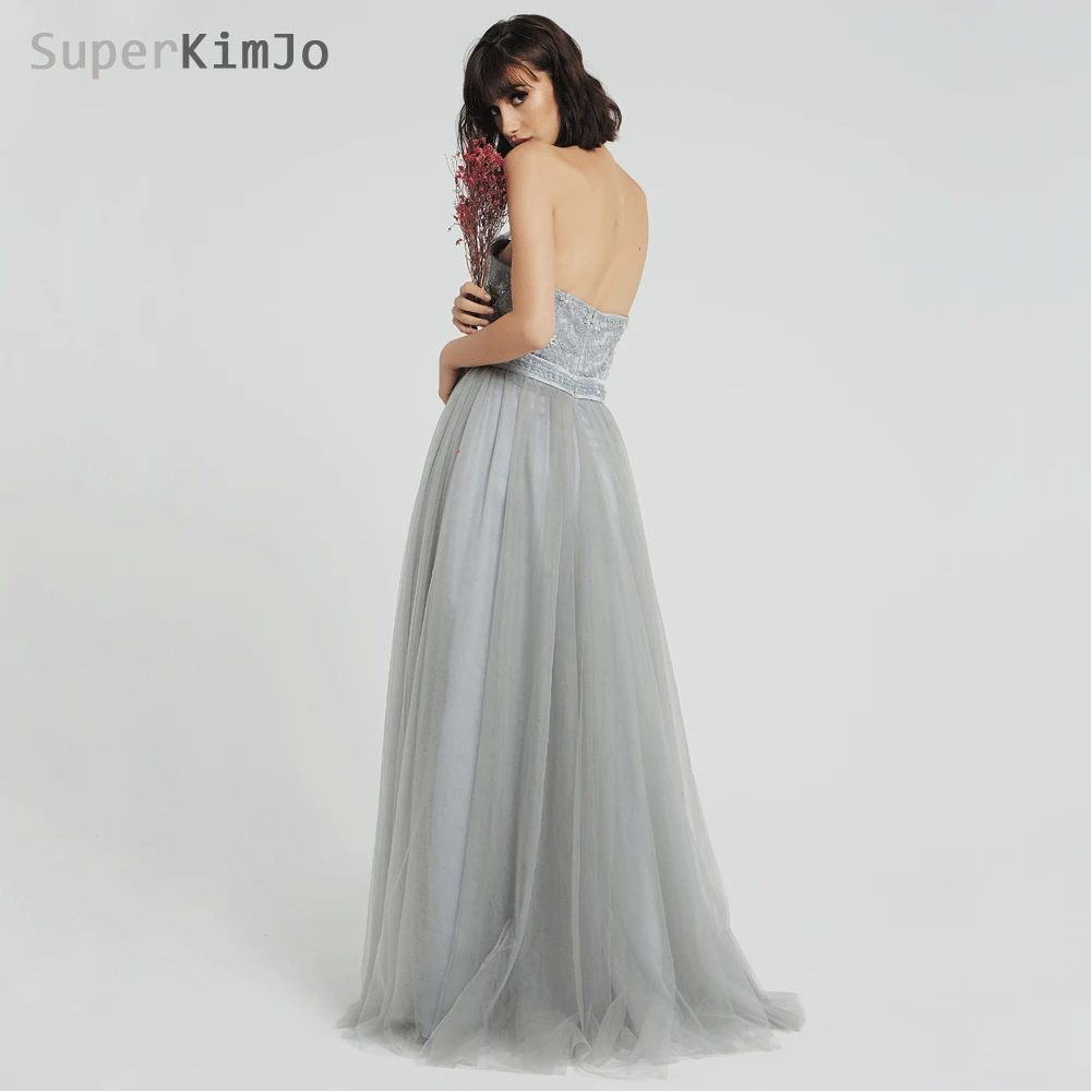 Superkimjo halter frisado vestidos de baile 2019 vestido de formatura longo sem costas sexy cinza vestido de baile elegante