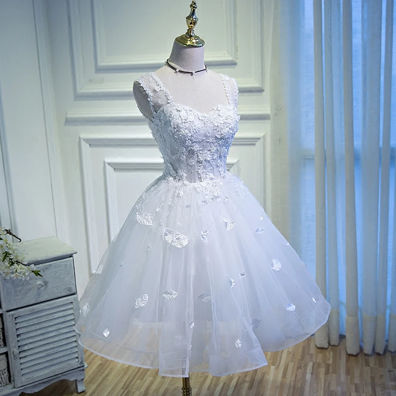 AnXin SH sposa di lusso fiore pizzo innamorato principessa illusione foglia bianca abiti da sera corti personalizzati piccolo abito bianco