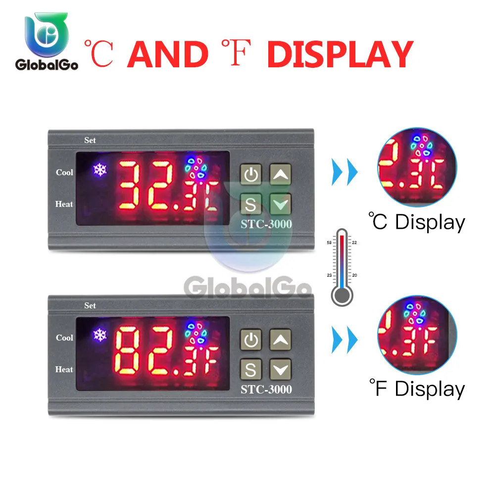 Controlador de temperatura Digital LED, STC-1000, 3000, 3008, relé de Sensor de temperatura, termorregulador de calefacción, termostato de