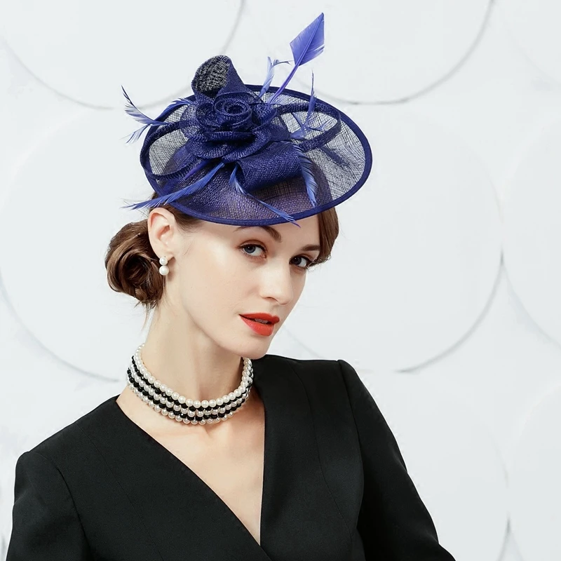 Fascinators Fedoras Hat Women Elegant Flower Blue Wedding Formal Fedora Fashion Summer Church Derby Hats Chapeu Feminino B-8175