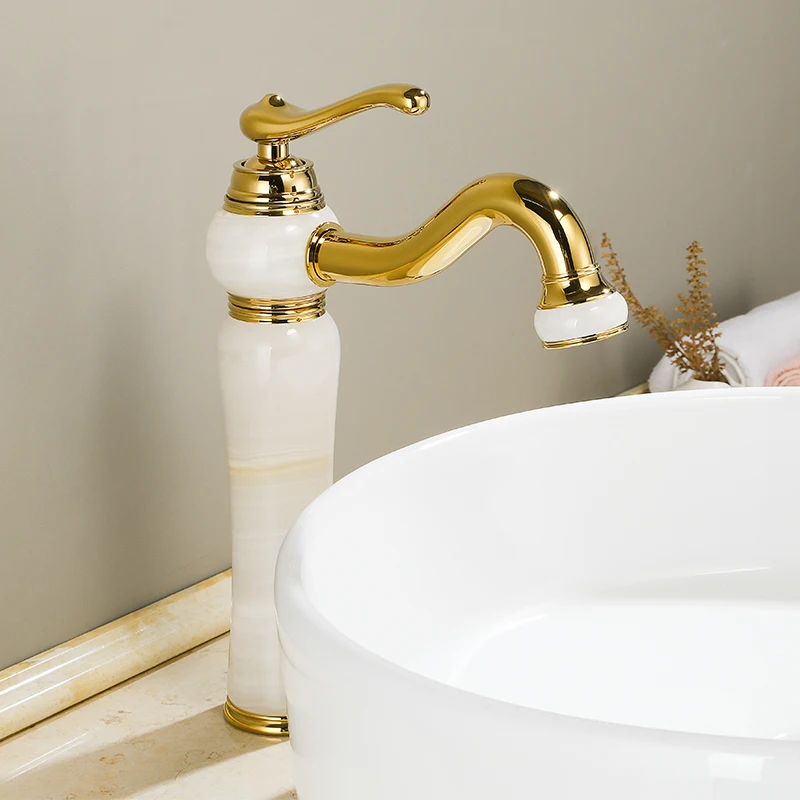 

Luxury Gold Brass Natural jade Bathroom Sink Faucet Golden Art Basin Mixer Taps Single Handle Lavatory Faucet,Gold Finish-SM515